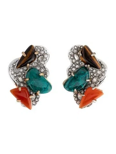 Pre-owned Alexis Bittar Crystal Roxbury Cluster Clip-on Earrings In Multicolor