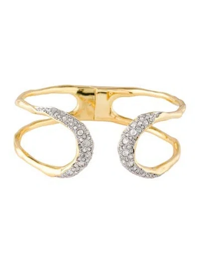 Pre-owned Alexis Bittar Crystal Solanales Hinged Cuff Bracelet, 6.5" In Clear