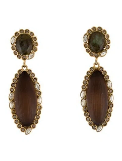Pre-owned Alexis Bittar Crystal, Stone & Lucite Drop Earrings In Brown