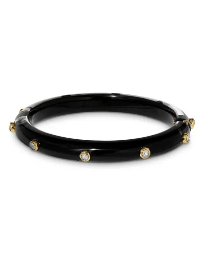 Alexis Bittar Crystal Studded Lucite Hinge Bracelet In Black/gold
