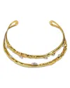 ALEXIS BITTAR CRYSTAL THORNED STRUCTURED OPEN COLLAR NECKLACE IN 14K GOLD PLATED, 4.75