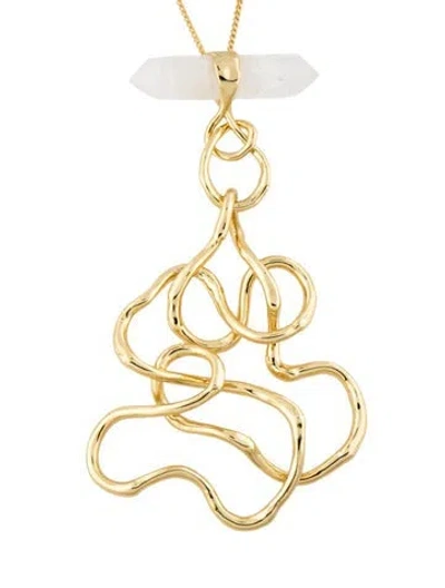 Pre-owned Alexis Bittar Crystal Twisted Gold Statement Pendant Necklace, 27.75" In Clear