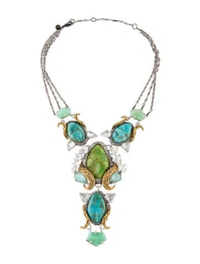 Pre-owned Alexis Bittar Crystal Two-tone Collar Necklace, 14" In Transparent