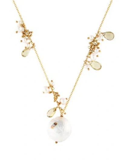 Pre-owned Alexis Bittar Cultured Pearl & Stone Pendant Necklace, 14.5" In Multicolor