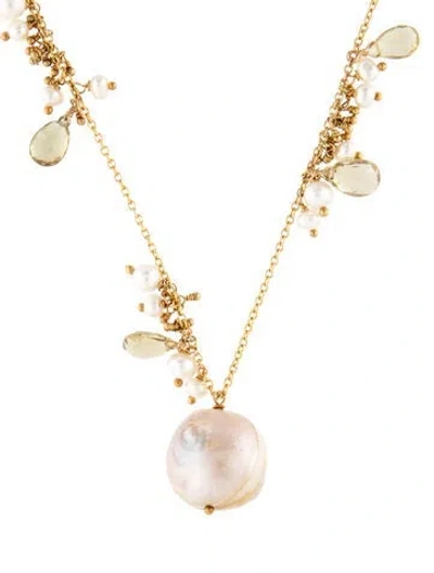 Pre-owned Alexis Bittar Cultured Pearl & Stone Pendant Necklace, 14.5" In Multicolor