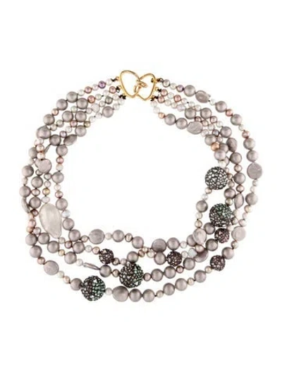 Pre-owned Alexis Bittar Cultured Pearl, Faux Pearl & Crystal Multistrand Necklace, .75" In Multicolor
