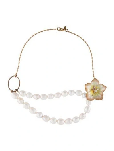 Pre-owned Alexis Bittar Cultured Pearl, Lucite & Crystal Collar Necklace, 17.75" In Multicolor