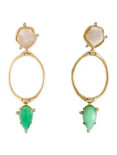 Pre-owned Alexis Bittar Druzy Stone & Crystal Drop Earrings In Green/neutrals