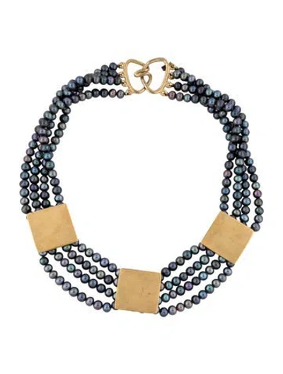 Pre-owned Alexis Bittar Dyed Pearl Multistrand Collar Necklace, 19" In Multicolor