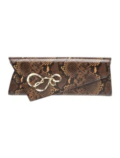 Pre-owned Alexis Bittar Embossed Leather Clutch In Brown