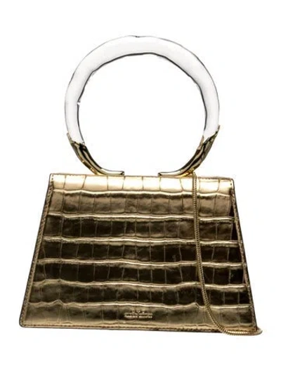 Pre-owned Alexis Bittar Embossed Leather Top Handle Bag W/ Tags In Gold/metallic