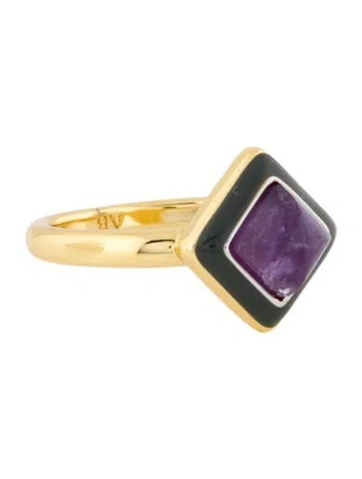 Pre-owned Alexis Bittar Enamel & Crystal Cocktail Ring W/ Tags In Grey/purple