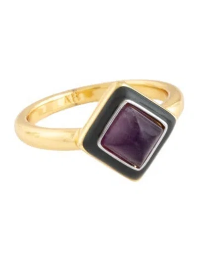 Pre-owned Alexis Bittar Enamel & Crystal Cocktail Ring W/ Tags In Grey/purple