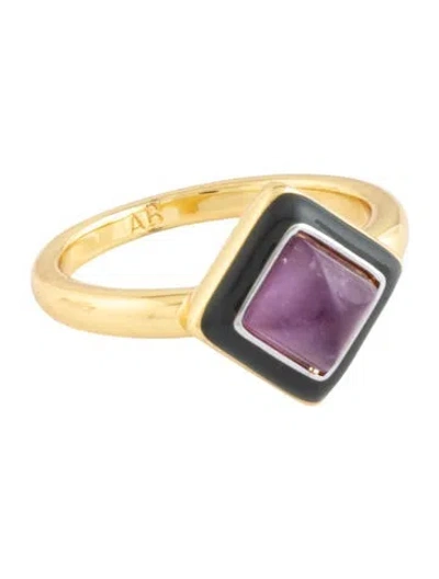 Pre-owned Alexis Bittar Enamel & Crystal Cocktail Ring W/ Tags In Grey/purple