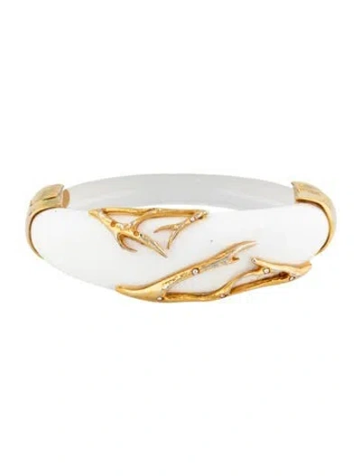 Pre-owned Alexis Bittar Enamel & Crystal Hinge Bangle Bracelet, 7" In White