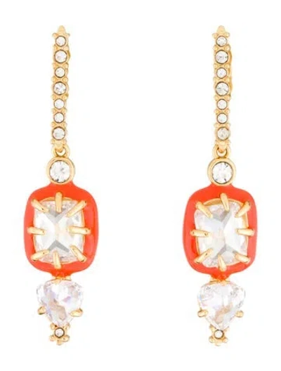 Pre-owned Alexis Bittar Enamel Framed Crystal Drop Earrings In Orange