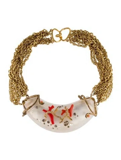 Pre-owned Alexis Bittar Faux Coral, Crystal & Lucite Midnight Garden Multistrand Collar Necklace, 17.5"