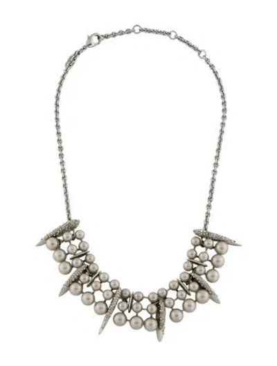 Pre-owned Alexis Bittar Faux Pearl & Crystal Collar Necklace, 18" In Multi