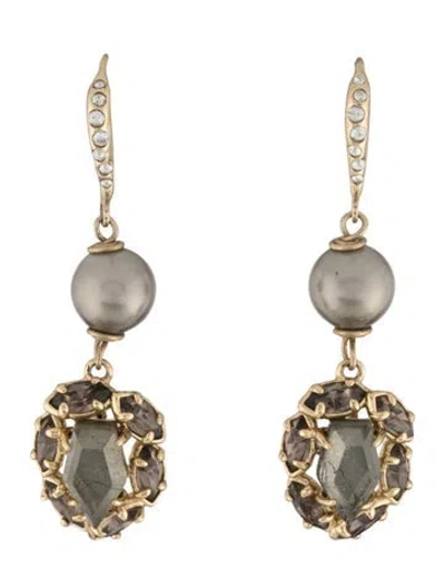 Pre-owned Alexis Bittar Faux Pearl & Crystal Drop Earrings In Multicolor