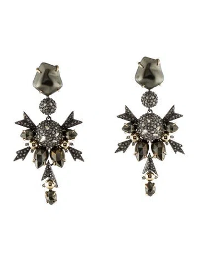 Pre-owned Alexis Bittar Faux Pearl And Crystal Encrusted Clip-on Chandelier Earrings In Green