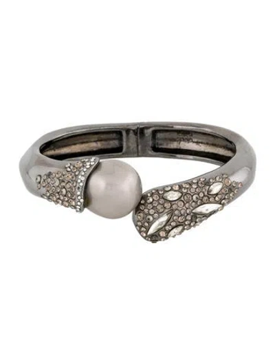 Pre-owned Alexis Bittar Faux Pearl & Crystal Hinged Cuff Bracelet, 7.25" In Multi