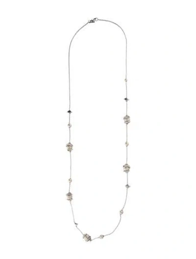 Pre-owned Alexis Bittar Faux Pearl & Crystal Miss Havisham Liquid Station Necklace, 42" In Silver