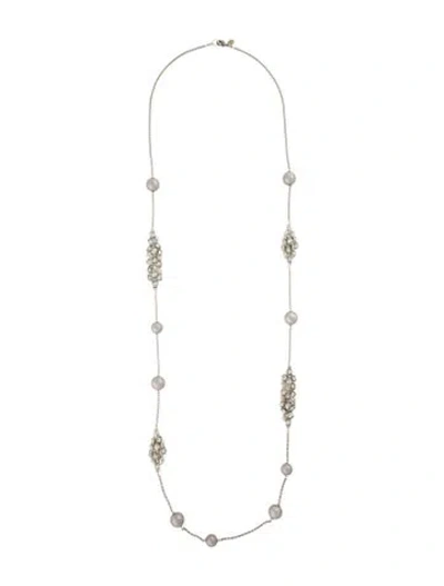 Pre-owned Alexis Bittar Faux Pearl & Crystal Station Necklace, 41.5" In Silver