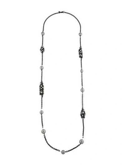 Pre-owned Alexis Bittar Faux Pearl & Crystal Station Necklace, 43.5" In Multi