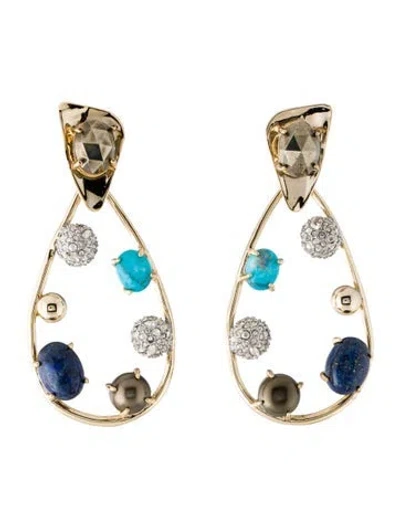Pre-owned Alexis Bittar Faux Pearl & Crystal Teardrop Earrings In Clear/green