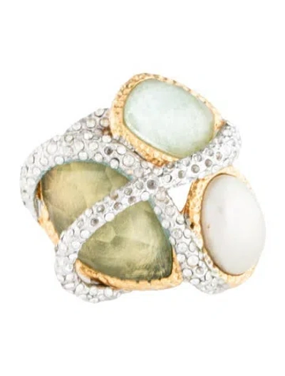 Pre-owned Alexis Bittar Faux Pearl & Multi-stone Maldivian Encrusted Vine Ring In Clear/white