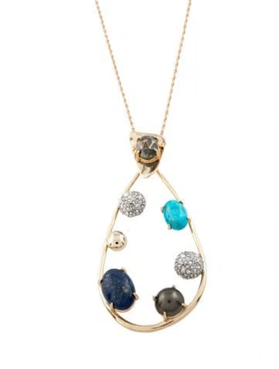 Pre-owned Alexis Bittar Faux Pearl, Crystal & Blue Stone Pendant Necklace, 32" In Gray