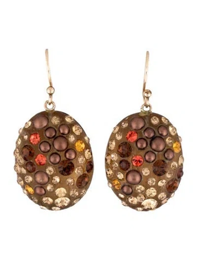 Pre-owned Alexis Bittar Faux Pearl, Crystal & Lucite Drop Earrings In Brown