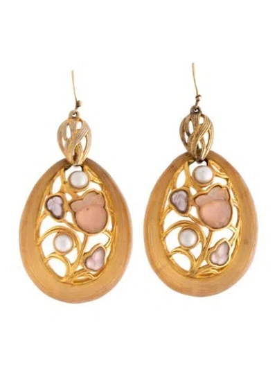 Pre-owned Alexis Bittar Faux Pearl Crystal And Lucite Fruit Drop Earrings In Multicolor