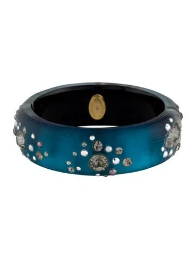 Pre-owned Alexis Bittar Faux Pearl, Crystal & Lucite Hinged Bangle Bracelet, 7" In Multi