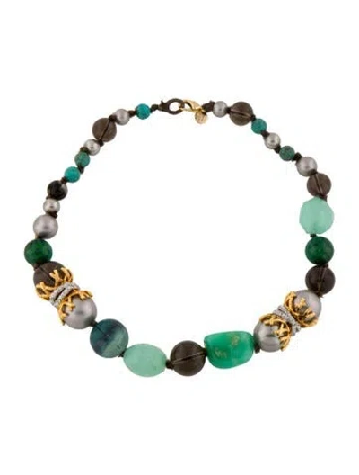 Pre-owned Alexis Bittar Faux Pearl, Crystal & Multistone Collar Ncklace, 17"