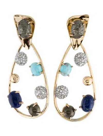 Pre-owned Alexis Bittar Faux Pearl, Crystal & Multistone Teardrop Drop Earrings In Multicolor
