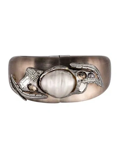 Pre-owned Alexis Bittar Faux Pearl, Crystal Lucite Hinged Bangle, 7" In Multicolor