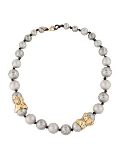 Pre-owned Alexis Bittar Faux Pearl, Lucite & Crystal Bead Necklace, 19.5" In Transparent