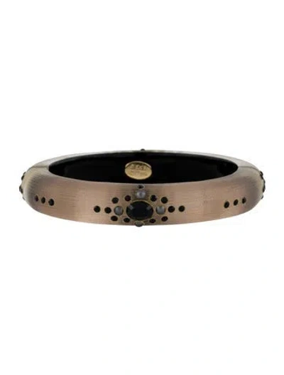 Pre-owned Alexis Bittar Faux Pearl, Lucite, & Crystal Hinged Bangle Bracelet, 7" In Neutral