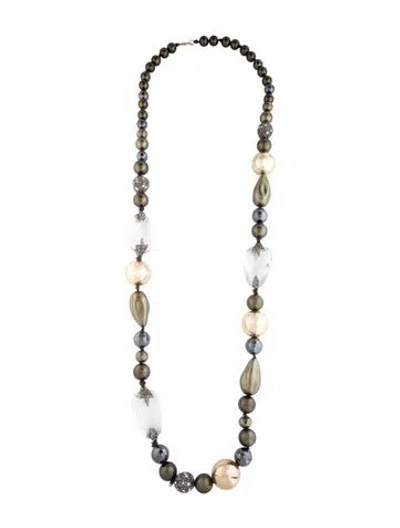 Pre-owned Alexis Bittar Faux Pearl, Lucite And Crystal Long Station Necklace, 43" In Multicolor