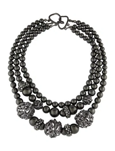 Pre-owned Alexis Bittar Faux Pearl, Lucite & Crystal Multi Strand Necklace, 17", 17"