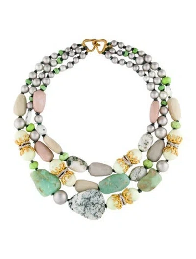 Pre-owned Alexis Bittar Faux Pearl, Multistone, Resin & Crystal Multistrand Necklace, 18.5"