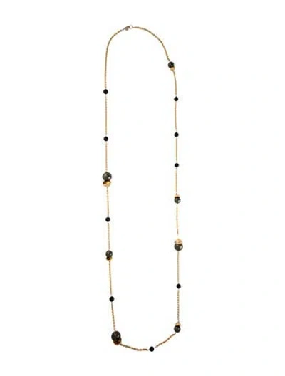 Pre-owned Alexis Bittar Faux Pearl,bead & Crystal Station Necklace, 55" In Multicolor