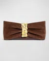 Alexis Bittar Golden Ribbon Convertible Suede Shoulder Bag In Chocolate