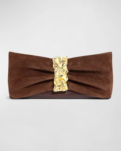 Alexis Bittar Golden Ribbon Convertible Suede Shoulder Bag In Brown