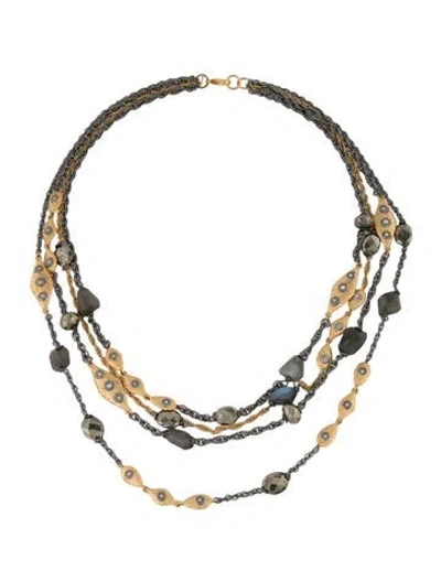 Pre-owned Alexis Bittar Gray Stone & Crystal Multi Strand Necklace, 18.25"