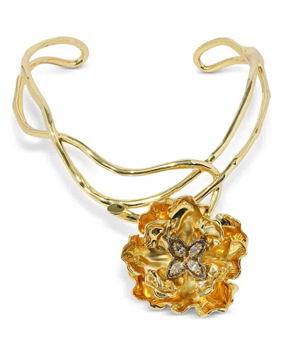 Alexis Bittar Jardin Crystal Rose Structured Collar Pendant Necklace In Gold