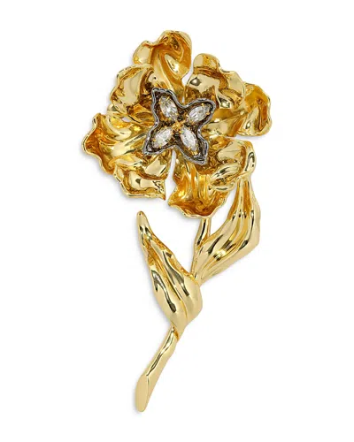 Alexis Bittar Jardin Crystal Stemmed Rose Pin In Gold