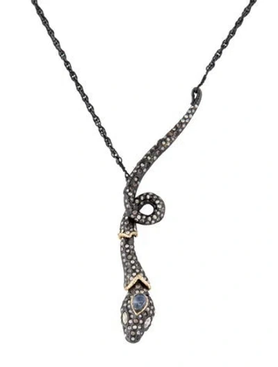 Pre-owned Alexis Bittar Jardin De Papillon Snake Pendant Necklace, 19" In Blue