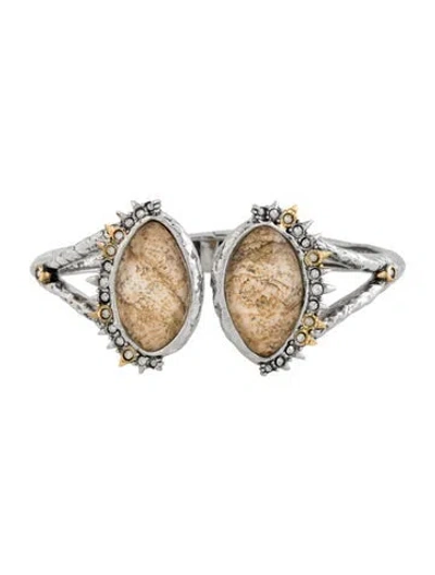 Pre-owned Alexis Bittar Jasper Doublet & Crystal Hinge Cuff Bracelet, 7" In Multi
